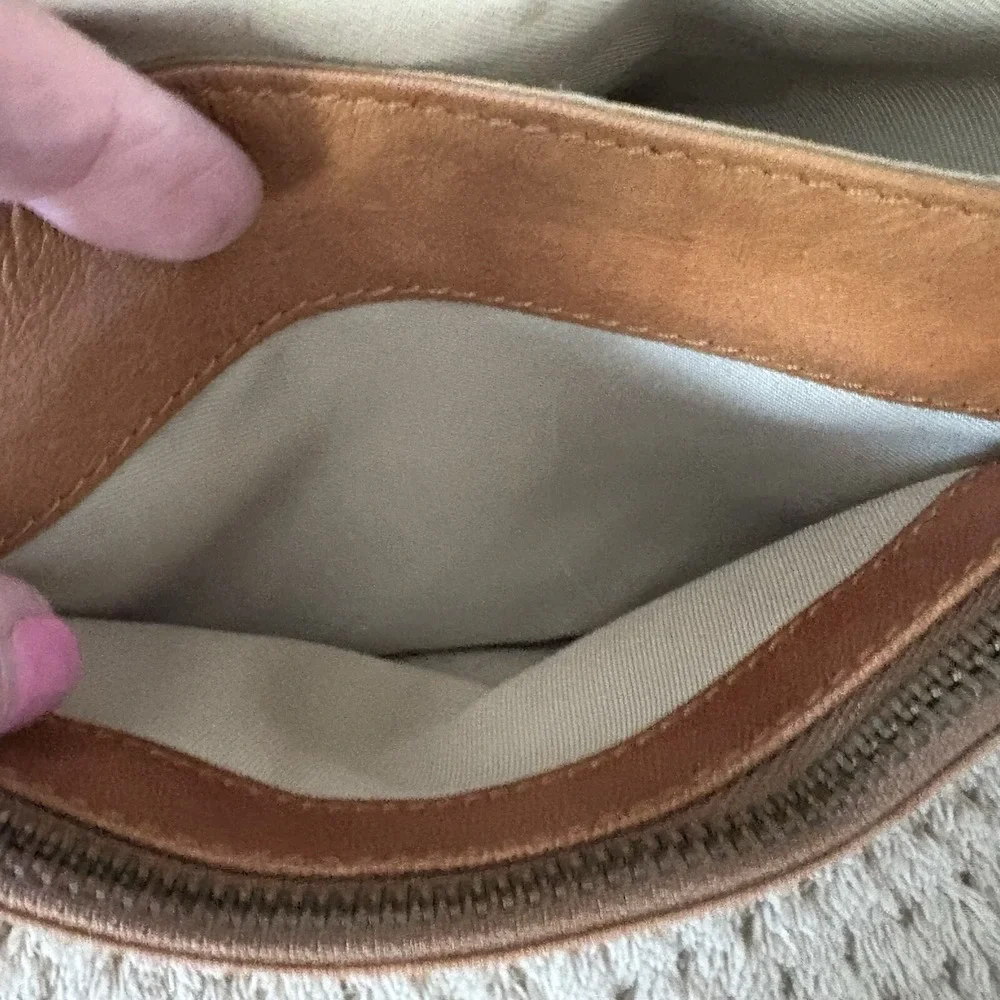 Lucky Brand Patchwork Tan Leather Convertible Crossbody Hippy Boho 90's